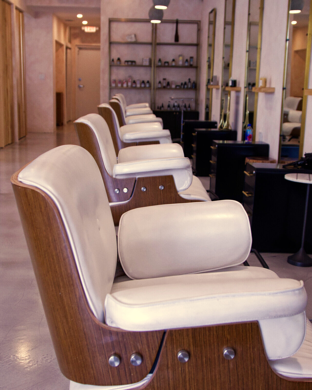 A styling chair detail at the West Palm Beach salon