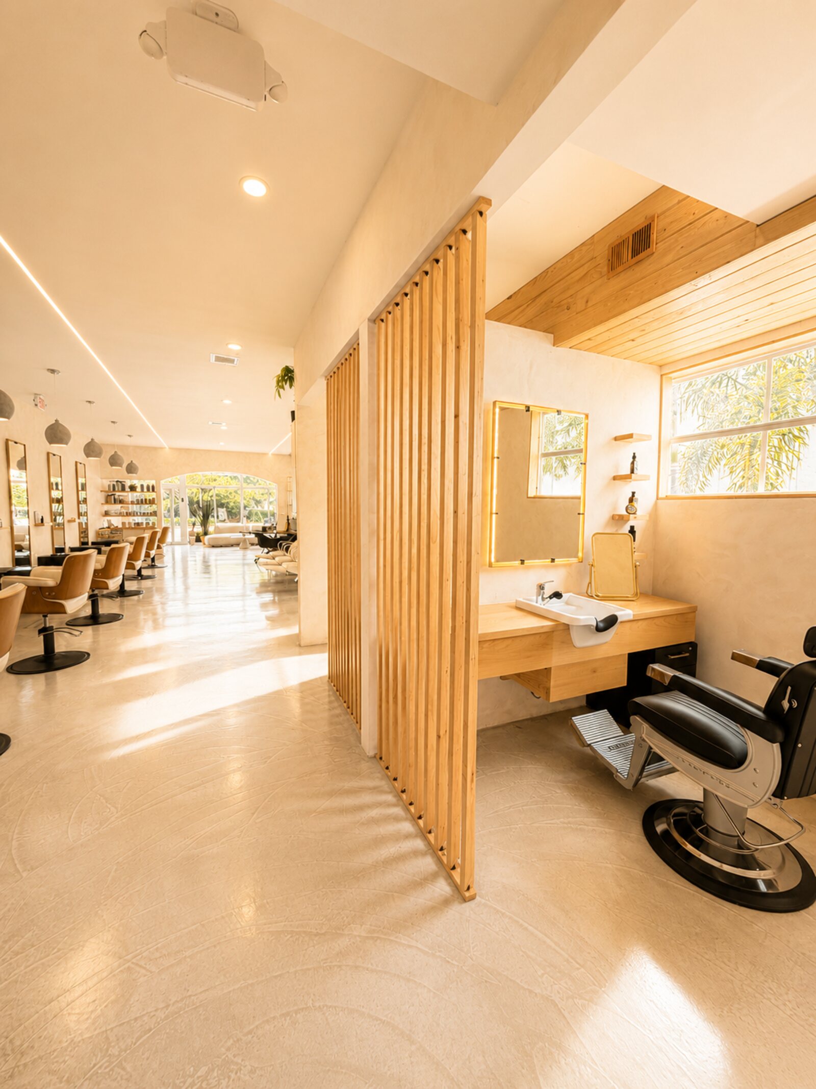 Wood-slat styling station at Red Market & Martial Vivot